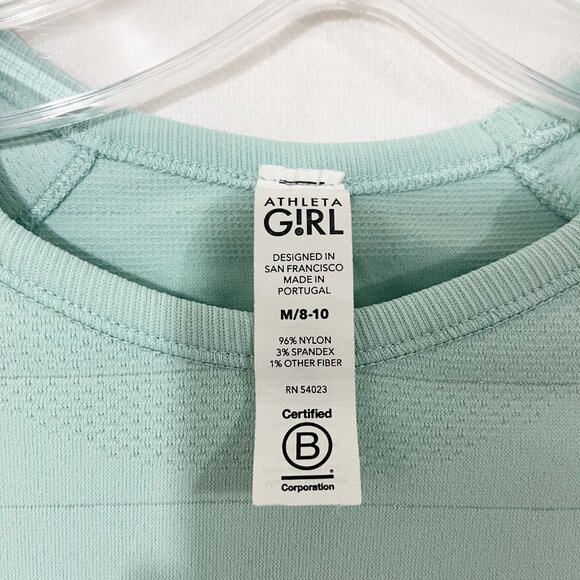 Athleta Girl Shimmer Power Up Long Sleeve Top Mint Metallic Youth Medium - Picture 3 of 5